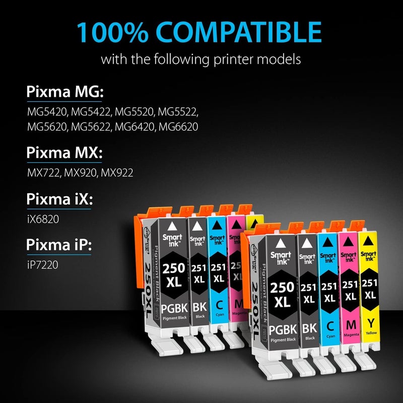 Smart Ink Compatible Ink Cartridges Replacement for Canon PIXMA PGI 250XL CLI 251XL PGI 250 CLI 251 (2 PGBK & 8 Black/C/M/Y 10 Combo Pack) for Canon MX920 MX922 iP7220 iX6820 MG5420 MG6620 MG5520 - Image 3